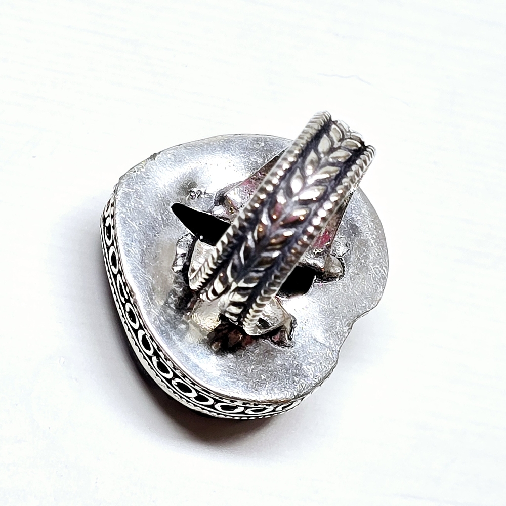 Titanium Druzy Quartz Heart Ring Size 8 Hand Crafted 925 Sterling Silver Overlay - Picture 6 of 7